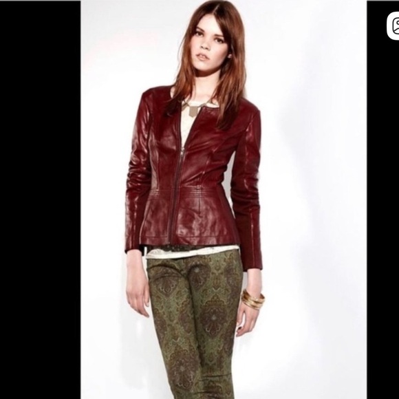 hinge Jackets & Blazers - Hinge Leather Peplum Jacket in Deep Maroon Sz Medium
